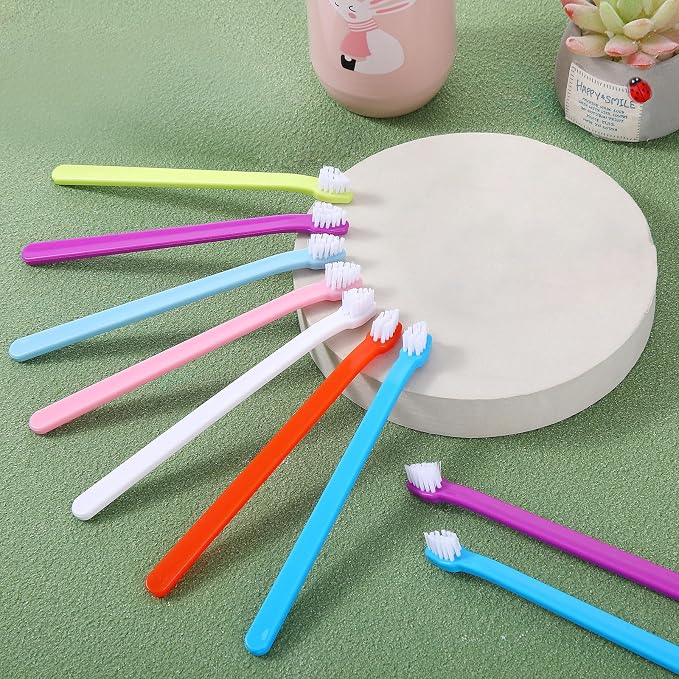 Tioncy 100 Pcs Small Dog Toothbrush Bulk Pack Long Handle Pet Toothbrushes with Soft Bristles, Dental Care Teeth Cleaning Kit for Small Breed Dogs, Cats, and Puppies (7 Colors)