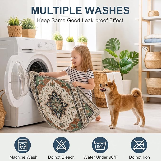 Washable Pee Pads for Dogs,Great Urine Absorbent Reusable Puppy Training Pads,Waterproof,Leak-Proof & Non-Slip Potty Pads for Whelping,Crate,Playpen,Bed.(Dark Teal Floral,72"x72")