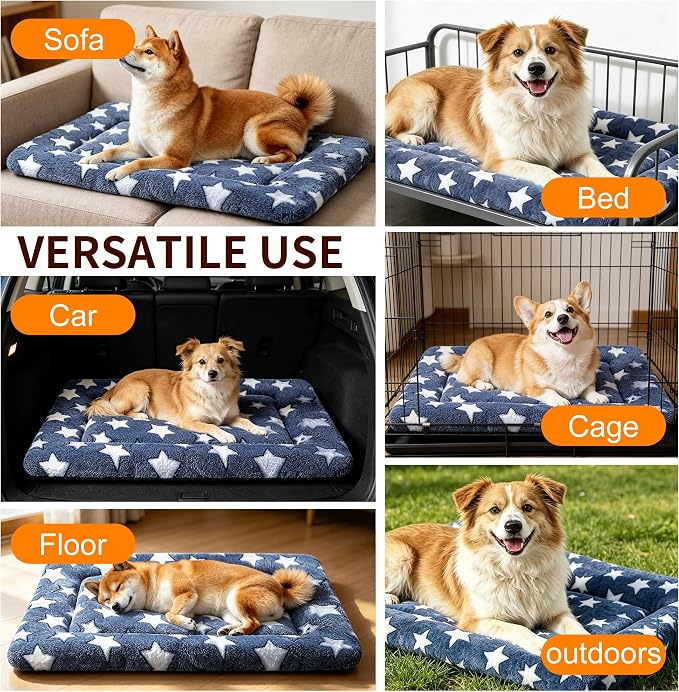 Dog Bed Mat, Reversible Crate Pad & Cute Dog Bed - Machine Washable Kennel Mat with Ultra Soft for Medium Dogs