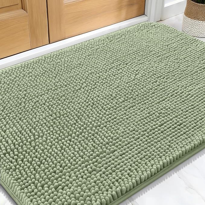 OLANLY Dog Door Mat for Muddy Paws 34x21, Super Absorbent Chenille Mud Mat | Sage Green, Absorbs Moisture and Dirt, Non-Slip Machine Washable Doormat, Quick-Drying Indoor Entryway Floor Carpet for Dogs