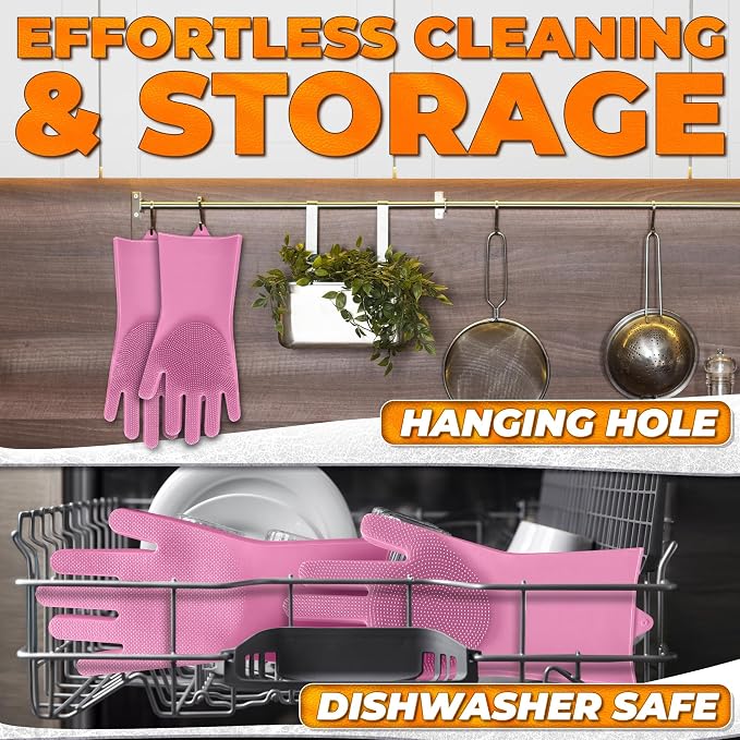 Cat and Dog Washing Gloves, 1 Pair, 11.6 in, Soft Silicone (Pink) | Dog Shampoo Gloves, Pet Bath & Grooming Mitt, 3000 Soft Bristles, Removes Loose Hair, Saves Shampoo, Massage, Wet or Dry