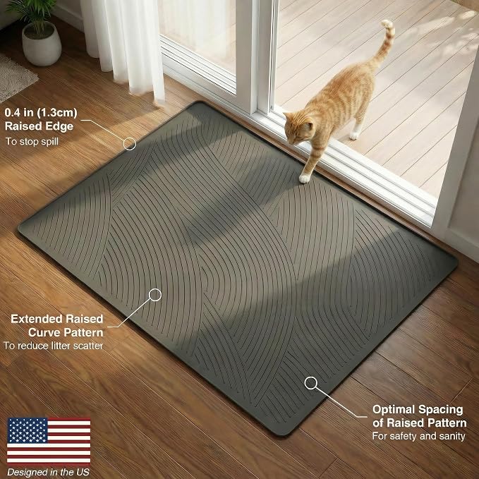 Cat Litter Box Mat - XL Extra Large Size 40 x 30 in, Water Proof, Kitty Litter Trapping Mat, Easy to Clean, Scatter Control, Odorless, Pet Supplies for Indoor Cats, Dark Gray