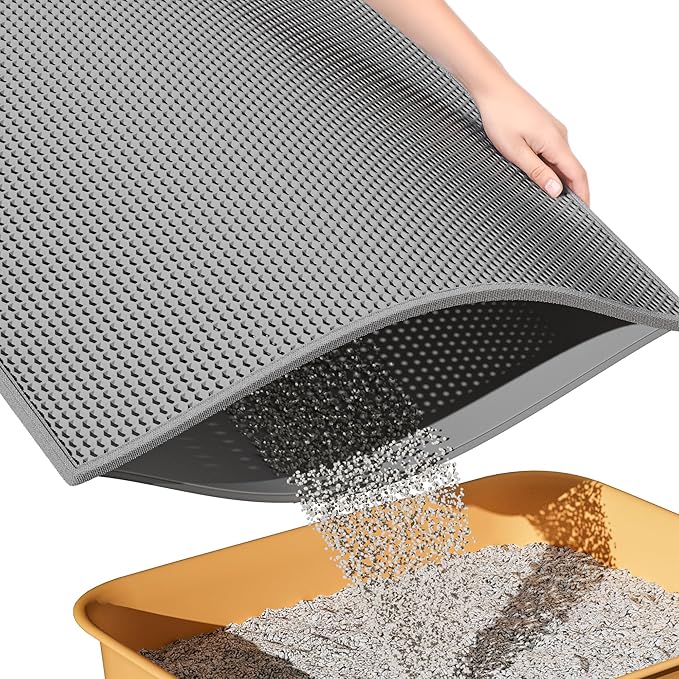 ESTHELLO Cat Litter Mat Honeycomb Double Layer Design 24’’ x 15’’ Gray