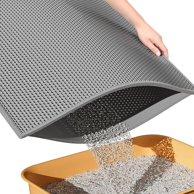 ESTHELLO Cat Litter Mat Honeycomb Double Layer Design 30’’ x 24’’ Gray