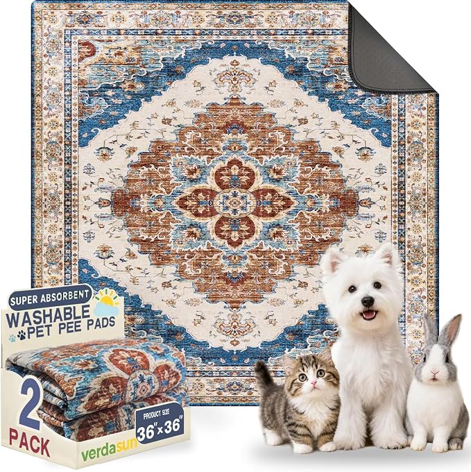 Washable Pee Pads for Dogs, Reusable Puppy Potty Training Pads, Ultra-Absorbent Thick Waterproof Leak-Proof Non-Slip Pads & Mat for Crate, Playpen, Floor, Whelping & Housebreaking , 2 Pack 36"x36"
