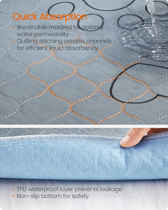 Feandrea Washable Dog Pee Pads, 2 Pack, Reusable Dog Pads, 48 x 24 Inches, L, Waterproof Pet Training Pads, Leakproof, Non-Slip, Super Absorbent, for Guinea Pig, Hamster, Gray UPTD024G01