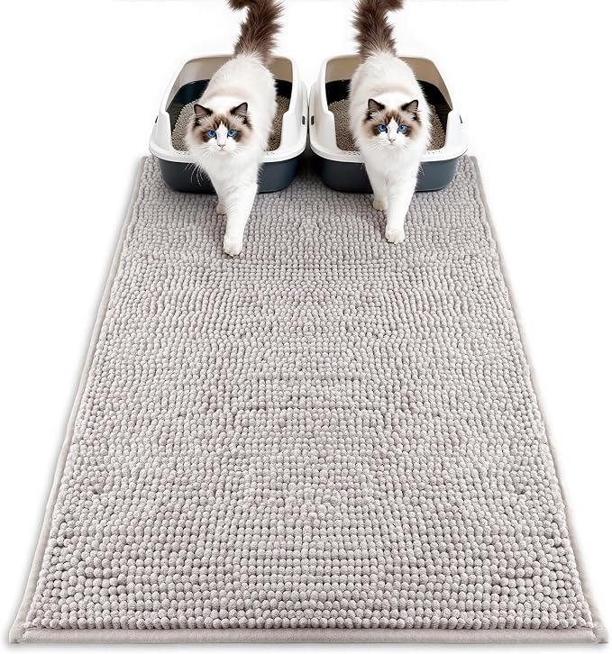 Pieviev Soft Chenille Cat Litter Box Mat, Ultra Absorbent, 36'' x 30'' | Long Plush Chenille Traps Cat Deeply, Waterproof Tpr Anti-Slip Backing, Absorbs Moisture, Machine Washable Cat Mat