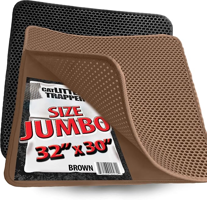 iPrimio Cat Litter Trapper Mat, Waterproof, Double Layer, 32" x 30", Brown | Double layer honeycomb traps scattered litter while the waterproof base blocks urine. Soft on paws and empties in one pour.