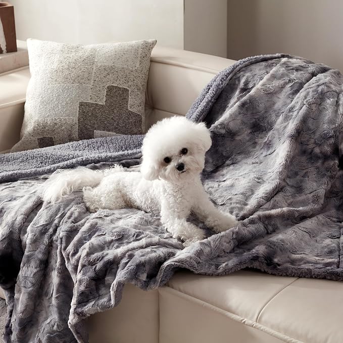 Waterproof Dog Blanket for Medium Dogs, Washable Pet Blankets for Couch Furniture Protection with Soft Plush Reversible Design, Cozy Cat Throw for Calming Kitten Doggy, Tie-dye Grey, 30x40