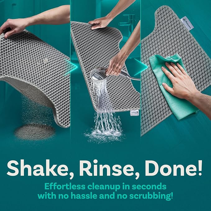 PetCove PurrTek Honeycomb Cat Litter Mat, Silicone Dual-Layer 19.7" x 15.8" | Silicone Cat Litter Rug Traps Litter from Paws, Waterproof Urine Resistant Base Litter Trapping Mat, Non-Slip, Rinse Clean