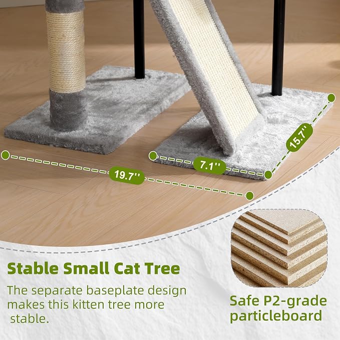 Cat Tree Tower for Indoor Cats, Top Platform with Toy, GCT006SW | 49.2 inch Cat Condo House, Sturdy Base, Scratching Post & Board, 3 Balls, Hanging Basket, Small Cats and Kittens, Light Gray