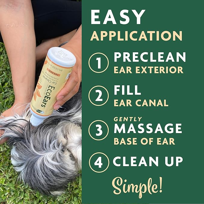 EcoEars Dog Ear Cleaner – Natural Formula for Odor & Wax Buildup – Gently Cleans Dog Ears – 8 oz 2pack
