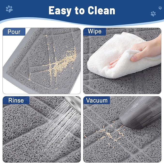 Smiry Cat Litter Box Mat 36x24, Non-Slip Water Resistant Litter Trapping Mat, Easy Clean Less Waste and Urine-Locking Cat Carpet for Indoor, Grey