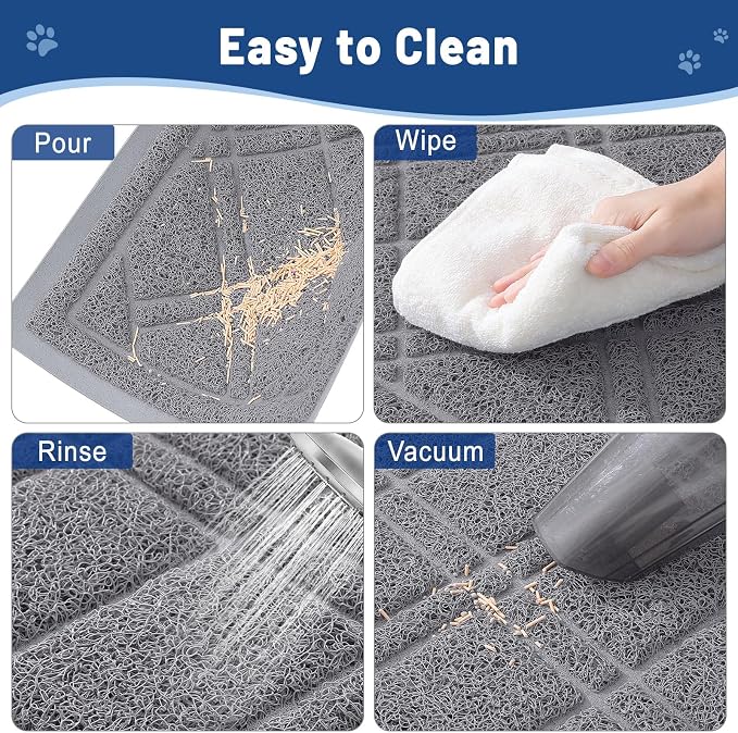 Smiry Cat Litter Box Mat 47x32, Non-Slip Water Resistant Litter Trapping Mat, Easy Clean Less Waste and Urine-Locking Cat Carpet for Indoor, Grey