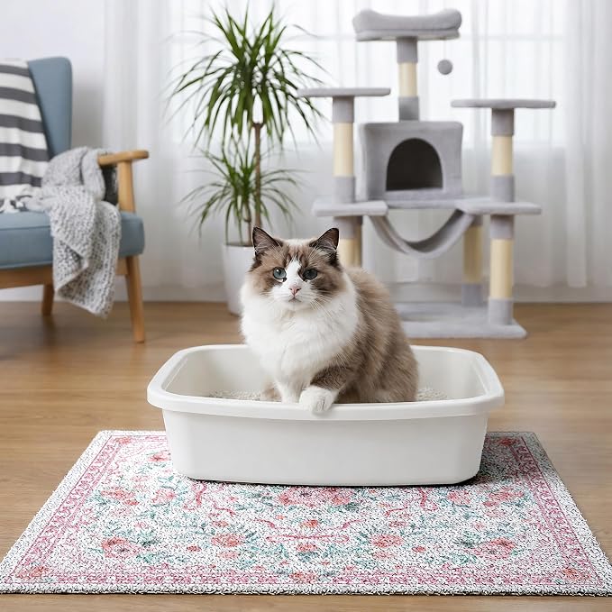 Cat Litter Mat 24"x15" for Litter Box, Non-Slip Washable Floor Mat with Litter Trapping Design, Scatter Control for Cats and Kittens, Pink