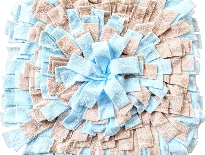 Pet Fleece Snuffle Mat Square Shape Foraging Mats Interactive Feeding Toy Anti Slip Slow Feeder Treat Dispenser for Dog Rabbit Guinea Pig (Blue/Grey)