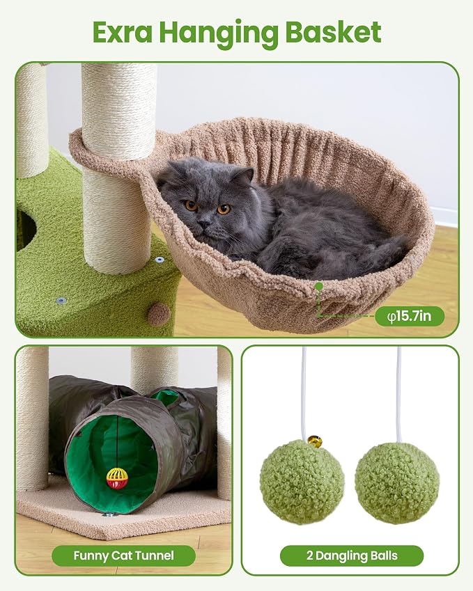 Cat Tree Tower for Large Cats Adult - 60 Inch XXL Sturdy Heavy Duty Extra Wide Scratching Posts (φ4.4in) Condo - Indoor Big Cat House Hammock Perch - XL Wood Multi Level Feline Pet Bed Trees Houses