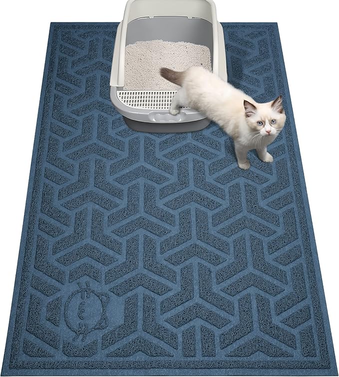 UPSKY Waterproof Cat Litter Mat Large 35" x 24" Soft on Kitty Paws, Blue | Litter Box Mat, Cat Litter Mat Litter Trapping Mat, Waterproof Scatter Control, For Indoor Cats, Easy to Clean