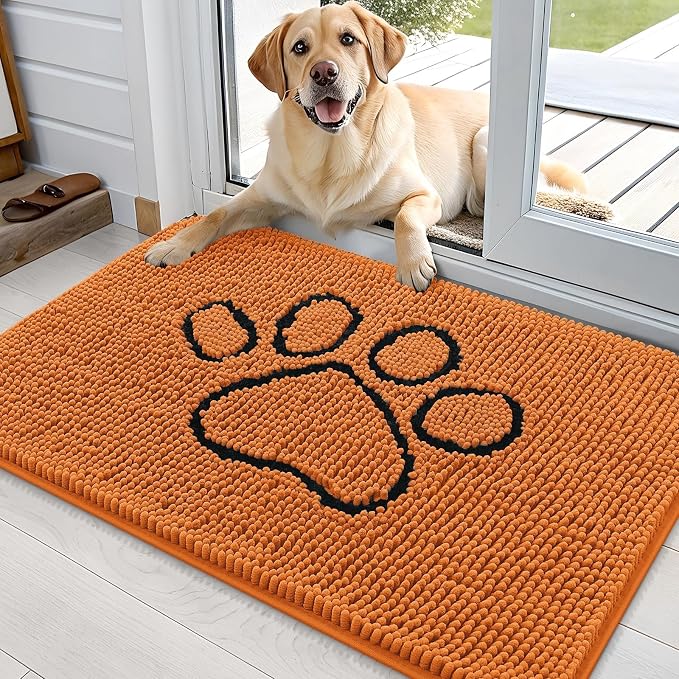 OLANLY Dog Door Mat for Muddy Paws 36x24, Paw Print Design Chenille Mud Mat | Clay, Super Absorbent, Traps Moisture and Dirt, Non-Slip Washable Doormat, Quick-Drying Indoor Entryway Floor Carpet for Dogs