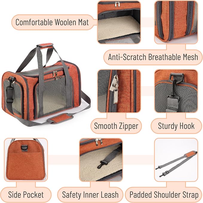 Mr. Pen- Pet Carrier, 17.5" x 11.2" x 11.5", Medium Size, Orange | Portable Travel Carrier for Small Pets, Cats & Small Dogs, Breathable Mesh, Safety Inner Leash