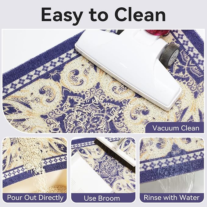 Cat Litter Mat, 24"x15" High-Density PVC Cat Litters Trapping Mat, Waterproof & Non-Slip Backing, Litter Box Catcher, Soft on Kitty Paws, Easy Washable Pet Supplies Blue