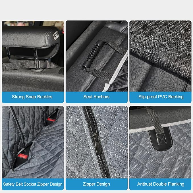 ANOSOSPECIAL Grey Dog Car Seat Cover for Back Seat,Non-Stick Fur,Pet-Friendly and Waterproof - Universal Fit Interior Protector for Auto, Van, SUV - Ideal for Kids and Pets