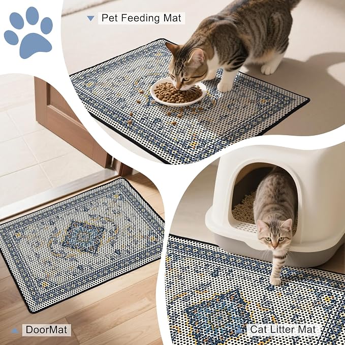 Cat Litter Mat 26.8"x46.5" Double Layer Waterproof Litter Box Mat Washable Litter Trapping Mat