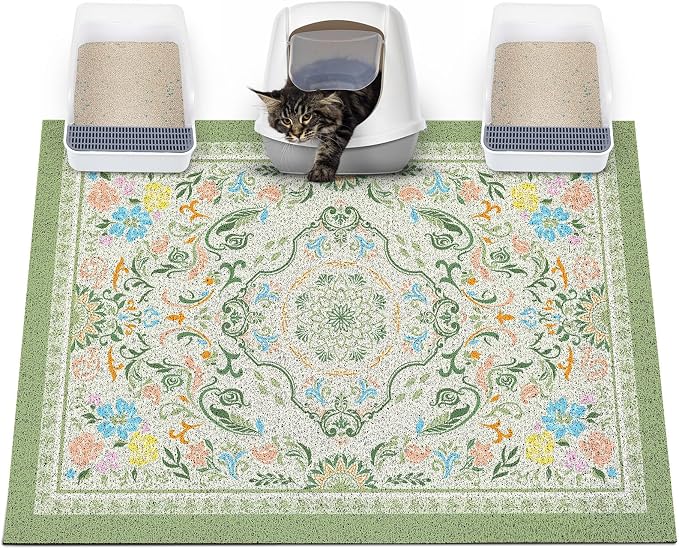 Glittme Cat Litter Mat, 47"x35" Non-Slip Washable Trapping Mat for Cats | Litter Trapping Mat With Thick PVC Coil To Catch Scatter, Soft On Paws And Waterproof Bottom To Protect Floors