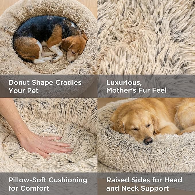 Best Friends by Sheri The Original Calming Donut Dog Bed for Large Dogs up to 100 lbs, Shag Faux Fur, Lavender, 36" x 36"