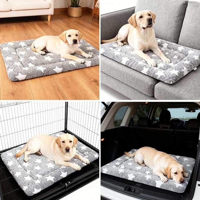 Dog Bed Mat, Reversible Crate Pad & Durable Dog Bed - Machine Washable Kennel Mat with Ultra Soft for Medium Dogs (Cool/Warm), 30" x 20", Grey&Star