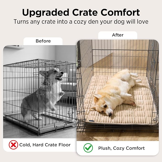 Bedsure ComfyFleece™ Washable Dog Crate Pad,Soft Fluffy Medium Pet Mat,30" | Thin Kennel Pad for Crates Topper,Flat Corduroy Fleece Pads for Dog Cages,Nonslip Bottom,Not Chewproof,Sandy Beige