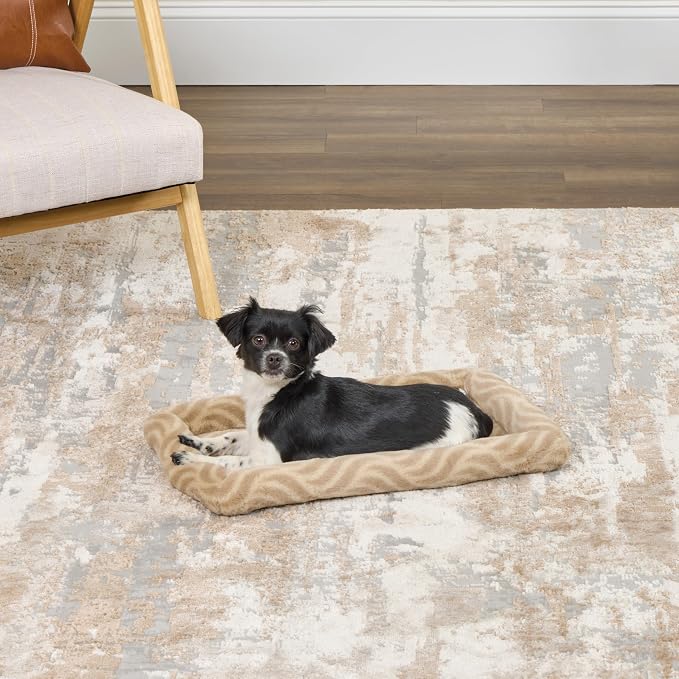 MidWest Homes for Pets QuiteTime Deluxe Wave Bolster Bed for Small Dogs; Easily Machine Wash and Dry; Tan; 22"; 40222-WVTN