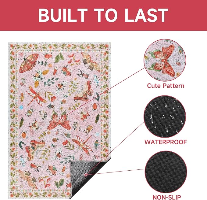 Cat Litter Mat, 24" x 16" Litter Mat, Traps 100% Cat Litter, Non-Slip Litter Box Trapping Mat, Cute Decor Litter Mat, Easy Clean for Scatter Control, Waterproof Urine Protection