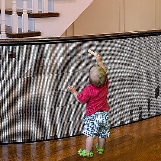 2 Sets Baby Gate for Stairs, Banister Guard for Kids, Pets, Toys, 2 Set 18 ft x 2.6 ft Mesh Netting Safety Net for Balcony Rail Stair, Stairway Net Safety Products for Indoor & Outdoor (Black)