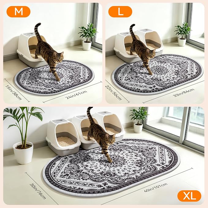 Cat Litter Mat, 24"x15" High Density PVC Litter Rug Trapping Mat, Non-Slip, Waterproof & Urine-Proof Kitty Litters Catcher Mats, Keep Floor Clean, Soft on Kitten Paws, Cat Essentials Black