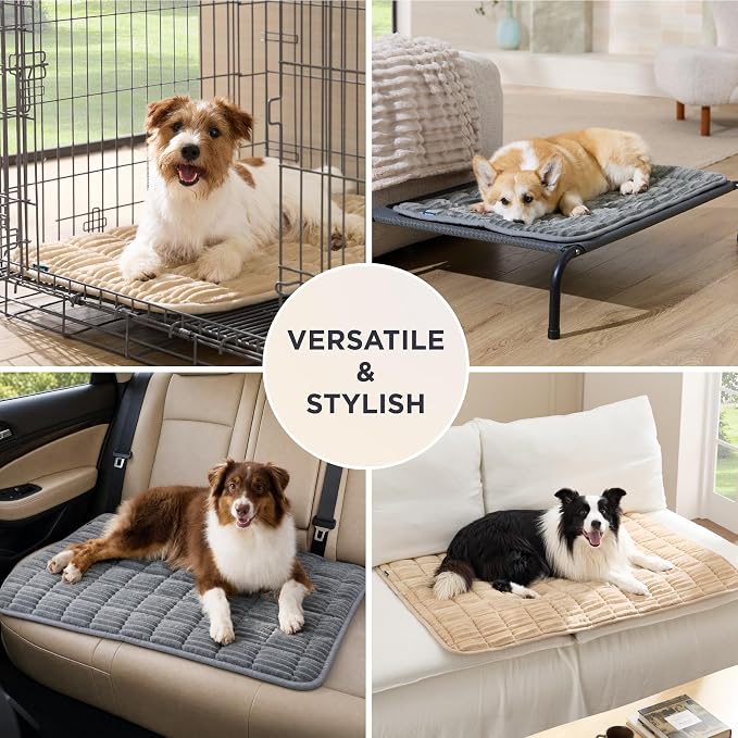 Bedsure ComfyFleece™ Washable Dog Crate Pad,Soft Fluffy Small Pet Mat,24" | Thin Kennel Pad for Crates Topper,Flat Corduroy Fleece Pads for Dog Cages,Nonslip Bottom,Not Chewproof,Grey