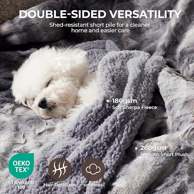 Waterproof Dog Blanket for Small Dogs, Washable Pet Blankets for Couch Furniture Protection with Soft Plush Reversible Design, Cozy Cat Throw for Calming Kitten Doggy, Tie-dye Grey, 25x35