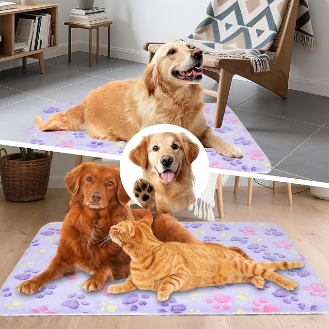 Dog Bed Mat,Soft Dog Kennel Pad with Cute Pattern (Purple Paw, XL) | Multi-Size Durable & Machine Washable,Pet Pad for Dogs & Cats