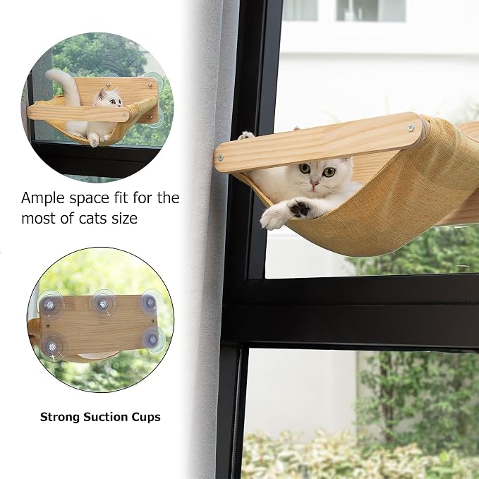 Cat Window Hammock Bed 4pcs/Set Cat Window Perch for Indoor Cats Seat with Two Shelves and One Scratching Post Sunction Cup Mounted | 4pcs/Set,Drill-Free,Hold Up to 40 lb,For Small to Medium Cat to Climb, Scratch, Rest and Watch Outside,Machine-Washabl...
