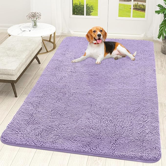 OLANLY Dog Door Mat for Muddy Paws 59x35, Super Absorbent Chenille Mud Mat | Lavender, Absorbs Moisture and Dirt, Non-Slip Machine Washable Doormat, Quick-Drying Indoor Entryway Floor Carpet for Dogs