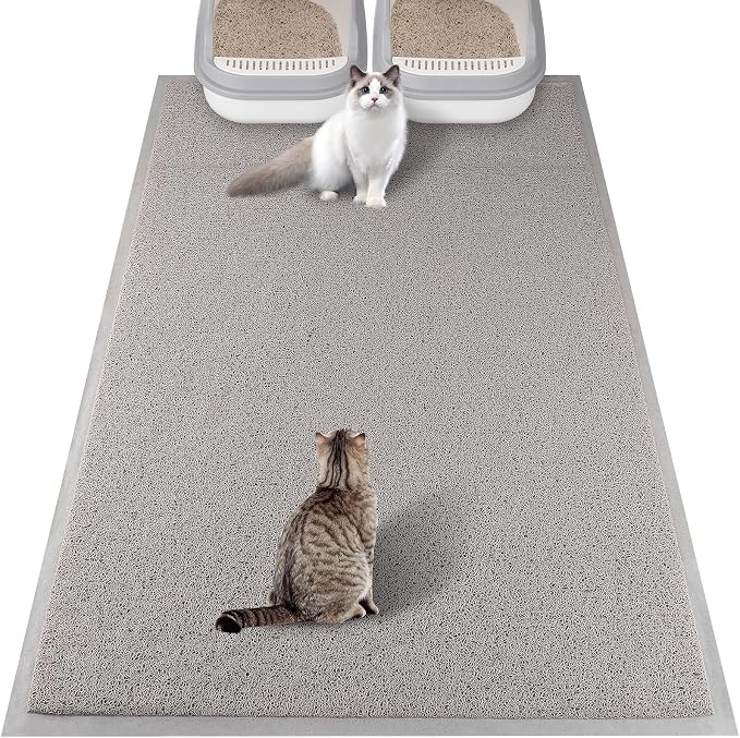 ondware Cat Litter Mat 47 x 31.5 in, Waterproof Non-Slip, Gray | Soft PVC, high-density litter trapping, paw-friendly, easy to rinse clean, helps reduce scatter around litter box