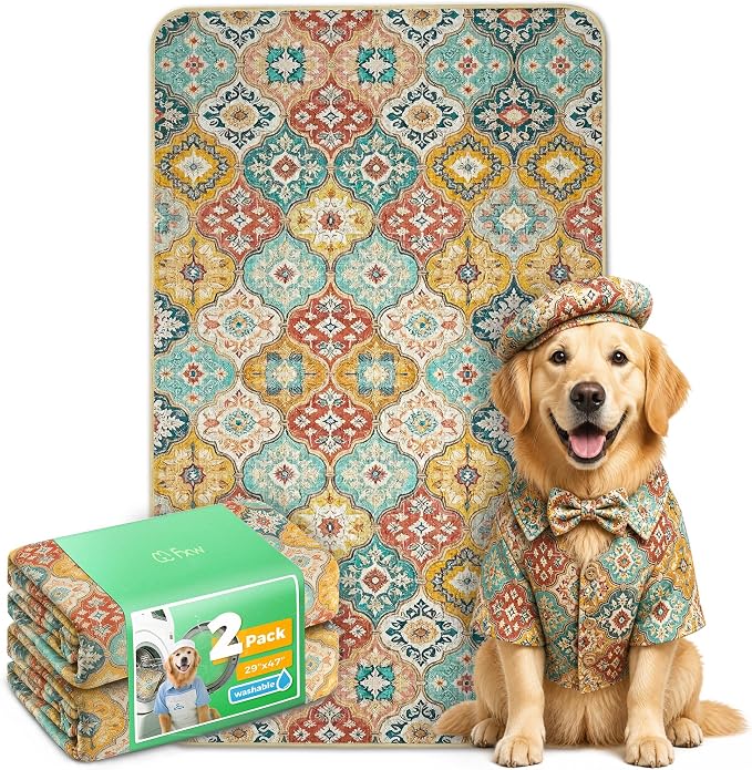 FXW Washable Pee Pads for Dogs, Super Absorbent, 29" x 47", 2 Packs | Machine washable, Non-slip backing