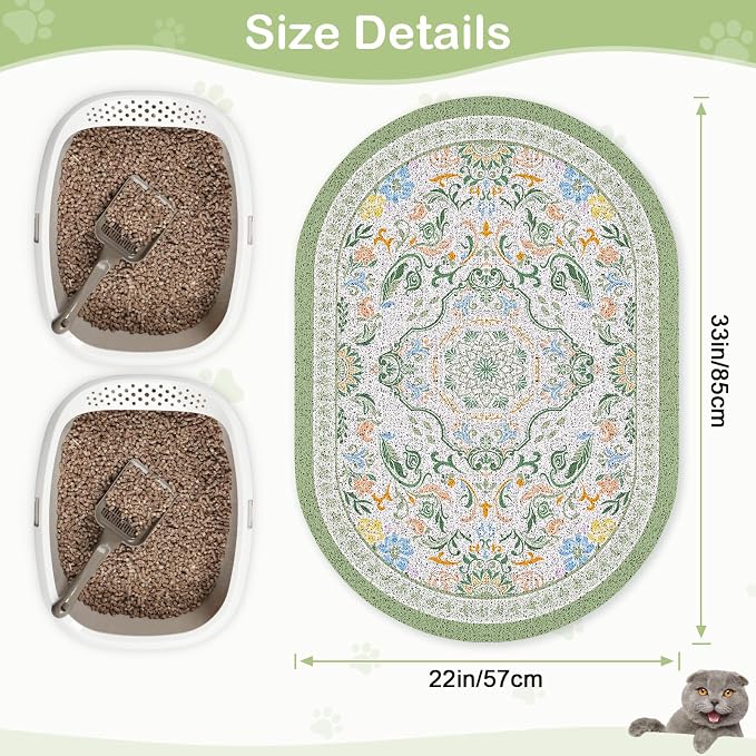 Bienbee Cat Litter Mat, 33" x 22" Dense Trapping Mesh for Litter Boxes | Litter Box Mat with PVC Mesh, Waterproof &Urineproof, Non-Slip Grip, Soft On Kitty Paws and Easy to Clean to Protect Floor