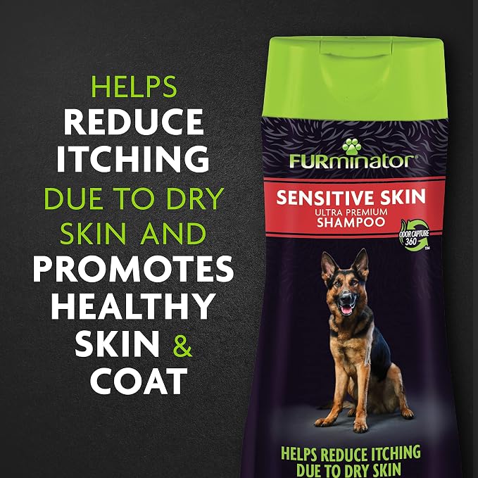 FURminator Sensitive Skin Dog Shampoo, 16 oz | Helps Reduce Itching Due To Dry Skin, Calendula Extract & Menthol For Cooling Sensation, No Parabens Or Dyes
