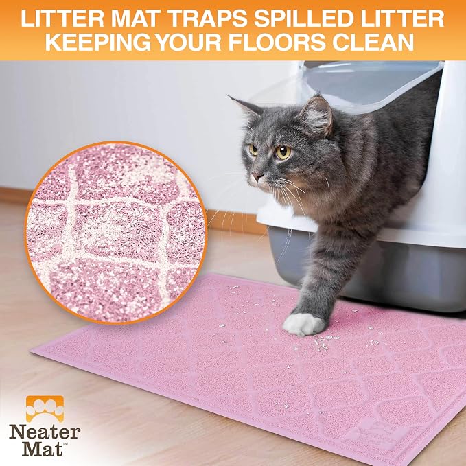 Neater Pets Neater Mat Cat Litter Mat, Thick & Durable Cat Mat for Litter Box, Trapper Pad Catches Mess to Protect Indoor Floors, Soft on Kitty Paws, Anti-Skid Grip Backing, Easy to Clean, Pink