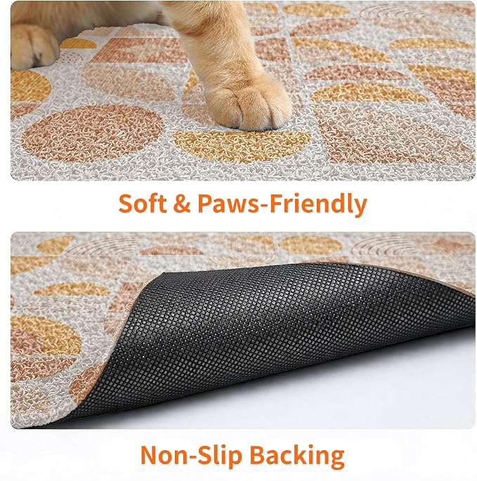 Cat Litter Mat 33" x 22" for Litter Box, Non-Slip Washable Floor Mat with Litter Trapping Design, Scatter Control for Cats and Kittens, Orange