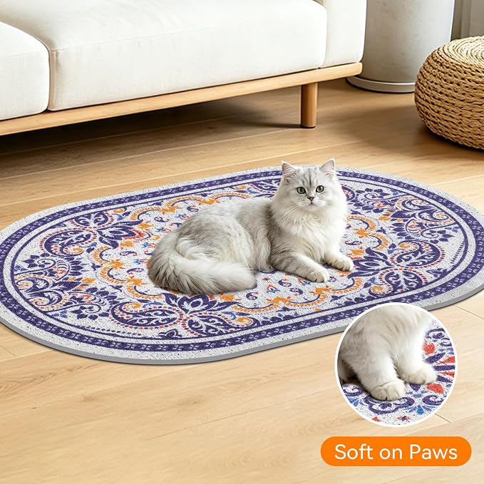 Cat Litter Mat, 24"x15" High Density PVC Litter Rug Trapping Mat, Non-Slip, Waterproof & Urine-Proof Kitty Litters Catcher Mats, Keep Floor Clean, Soft on Kitten Paws, Cat Essentials Blue