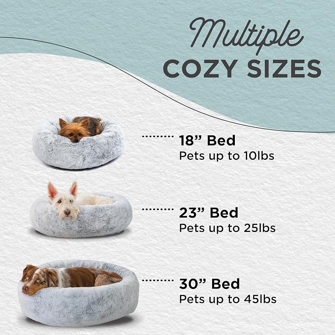 Best Friends by Sheri SnuggleSoft Faux Fur Calming Donut Bed for Dogs, Gray, Medium, 30x30