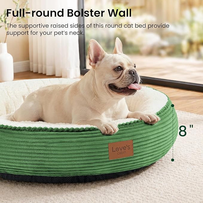 Love's cabin Round Donut Cat and Dog Cushion Bed, 30in Pet Bed for Medium or Large Dogs, Anti-Slip & Water-Resistant Bottom, Soft Durable Fabric Pet Beds, Washable Calming Cat Bed, Light Green