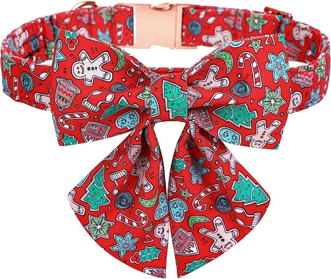 Maca Bates Christmas Red Gman Dog Collar with Bow Bowtie for Dogs Sailor Bow Tie Adjustable Breakaway Red Collars Accessories Gift for Extra Large Puppy with Golden Metal Buckle